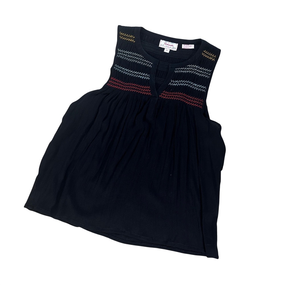 Panhandle Slim Womens Black Embroidered Sleeveless Western Blouse LW50T03408 M